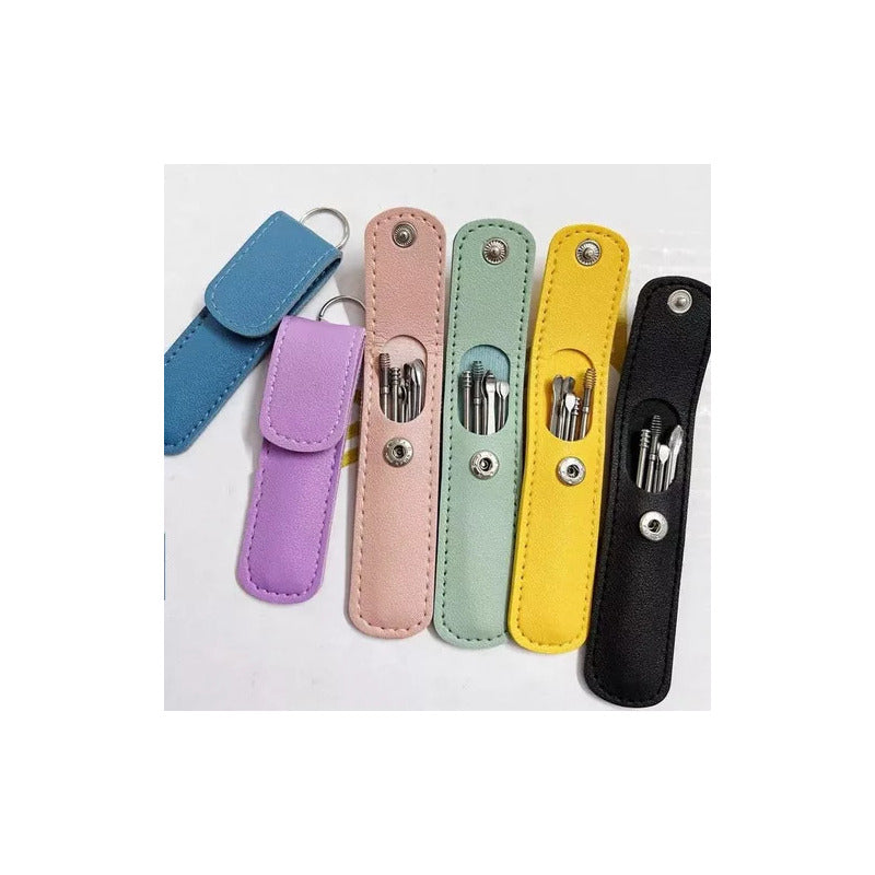 Kit Limpia Oido Acero Inox Kit 6 Piezas Estuche De Colores