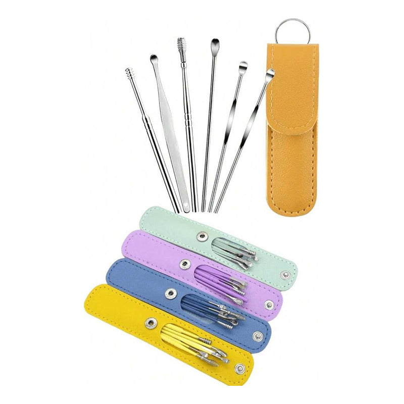 Kit Limpia Oido Acero Inox Kit 6 Piezas Estuche De Colores
