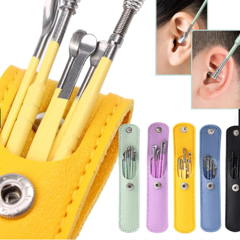 Kit Limpia Oido Acero Inox Kit 6 Piezas Estuche De Colores
