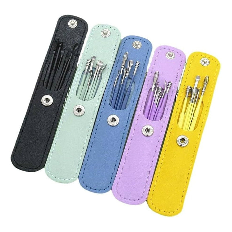 Kit Limpia Oido Acero Inox Kit 6 Piezas Estuche De Colores