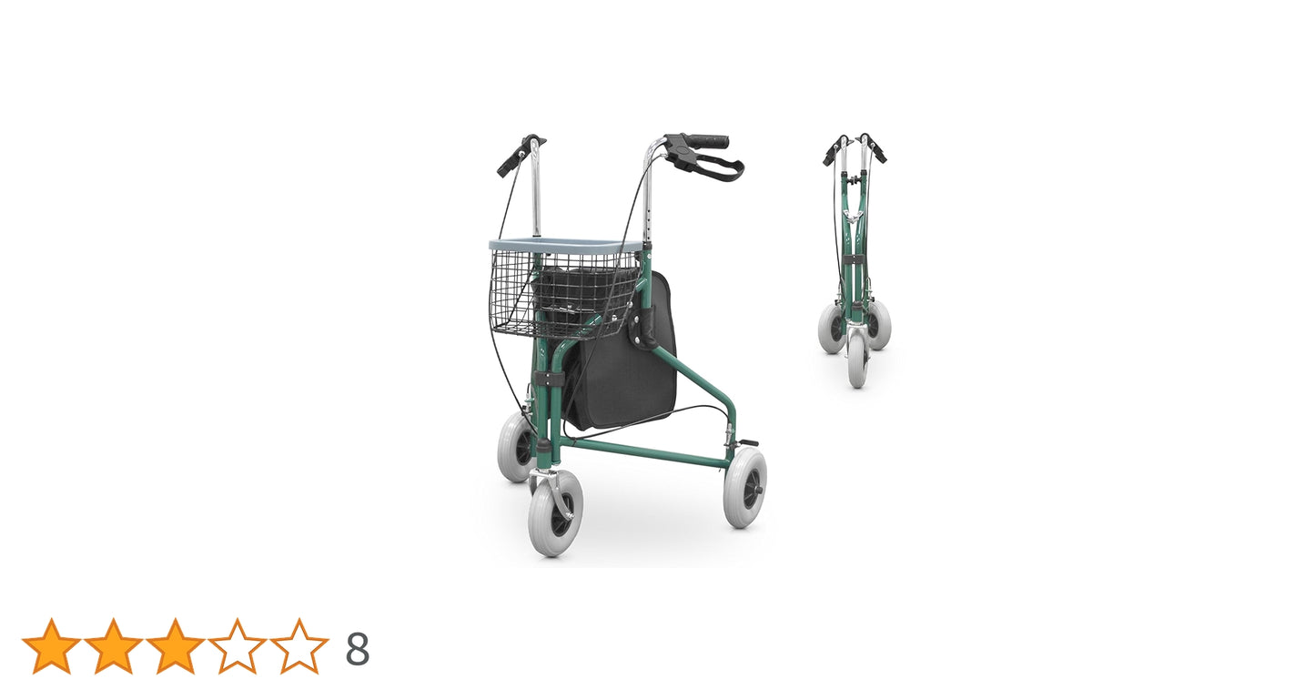 Andador 3 ruedas con canasto y freno. Plegable.