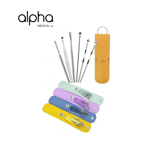 Kit Limpia Oido Acero Inox Kit 6 Piezas Estuche De Colores