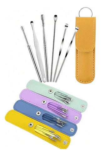 Kit Limpia Oido Acero Inox Kit 6 Piezas Estuche De Colores