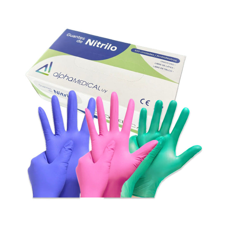 Guantes De Nitrilo Caja 100u. Rosa. Lila.