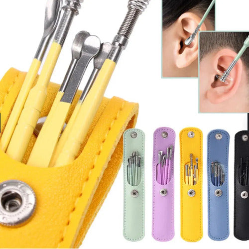Kit Limpia Oido Acero Inox Kit 6 Piezas Estuche De Colores