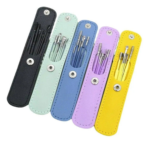 Kit Limpia Oido Acero Inox Kit 6 Piezas Estuche De Colores