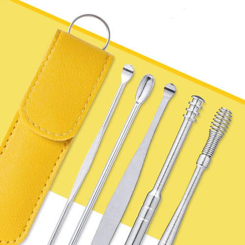 Kit Limpia Oido Acero Inox Kit 6 Piezas Estuche De Colores