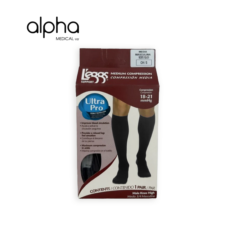 Medias De Compresión Media 18-21mmhg Descanso.negras. Hombre