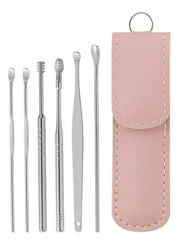 Kit Limpia Oido Acero Inox Kit 6 Piezas Estuche De Colores