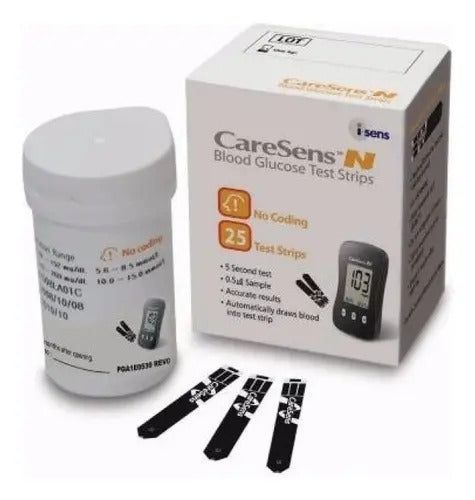 Tiras Reactivas para Glucometro 25 Unidades. Caresens.