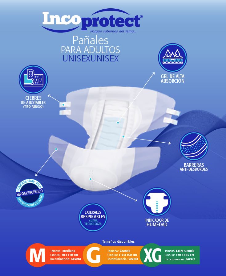 Pañales para adultos IncoProtect Paquete 30unidades Tamaño M G XG