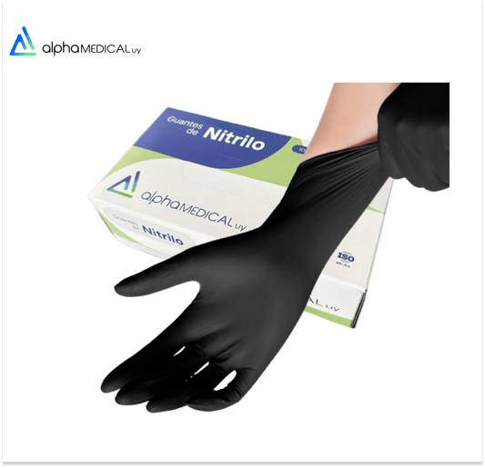 Guantes De Nitrilo Negro Caja 100u. - AlphaMedicalUy