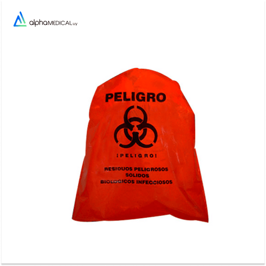 Bolsa residuo roja biologico con logo 50x60 (paquete de 300 unidades) - AlphaMedicalUy