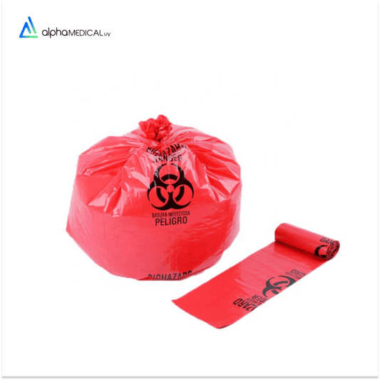 Bolsa residuo roja biologico con logo 80x120 (paquete de 100 unidades) - AlphaMedicalUy