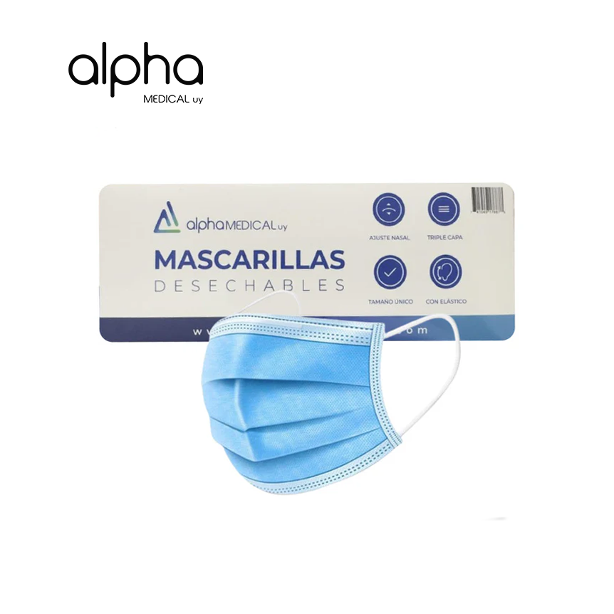 Tapaboca Caja 50 Unidades Con Elásticos Alphamedicaluy