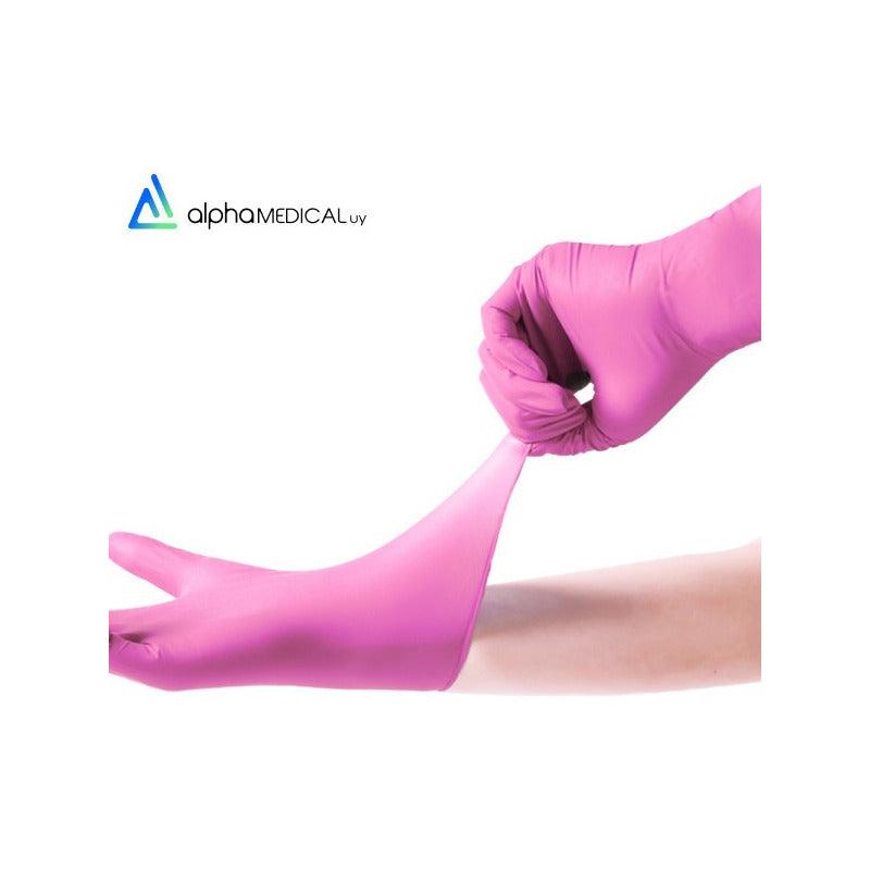 Guantes De Nitrilo Rosa/Verde/Lila . Caja 100 Unidades. - AlphaMedicalUy