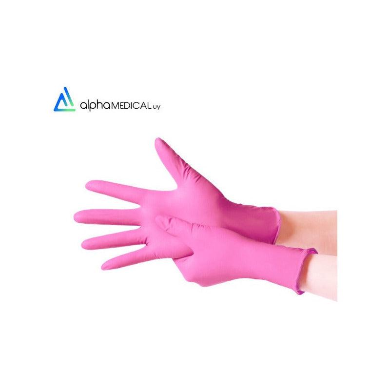 Guantes De Nitrilo Rosa/Verde/Lila . Caja 100 Unidades. - AlphaMedicalUy