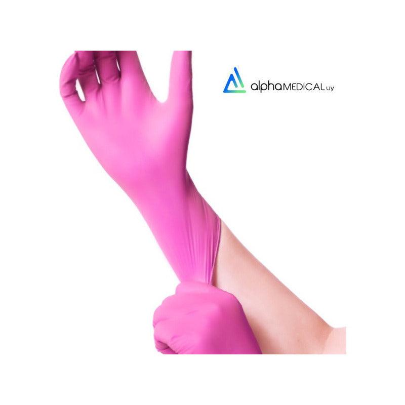 Guantes De Nitrilo Rosa/Verde/Lila . Caja 100 Unidades. - AlphaMedicalUy